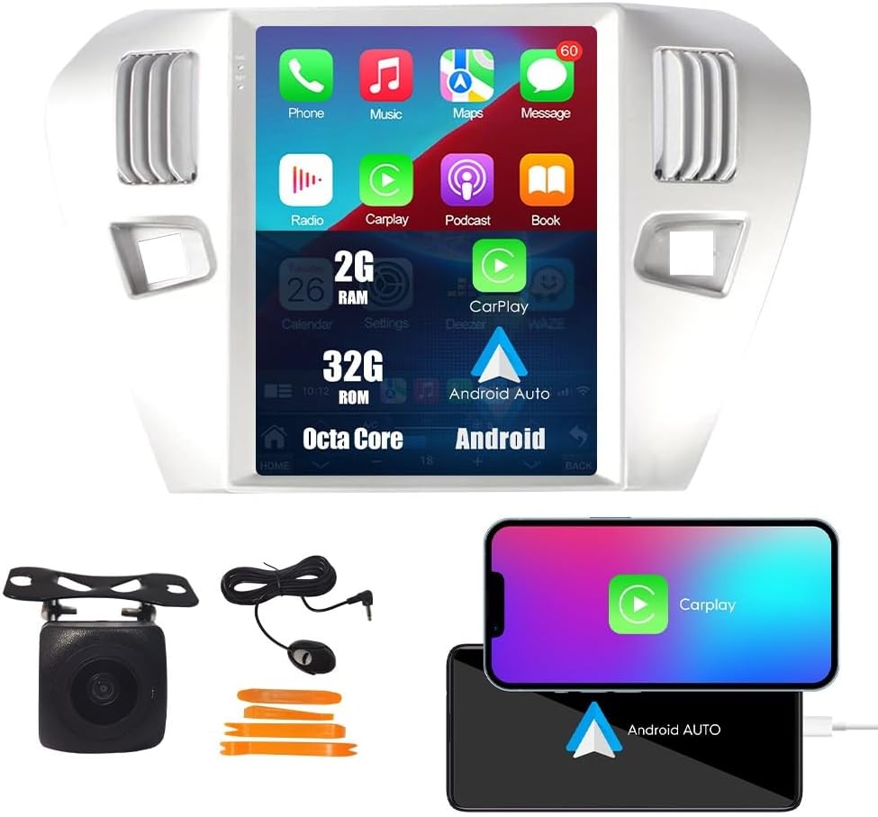 Kunfine Tesla Style Car CarPlay Android Auto Navigation Stereo GPS Radio Reverse Camera 9.7" IPS Touchscreen Headunit Tablet Media Player For Peugeot 301 13-22, if Applicable Octa Core 2G+32G Advanced