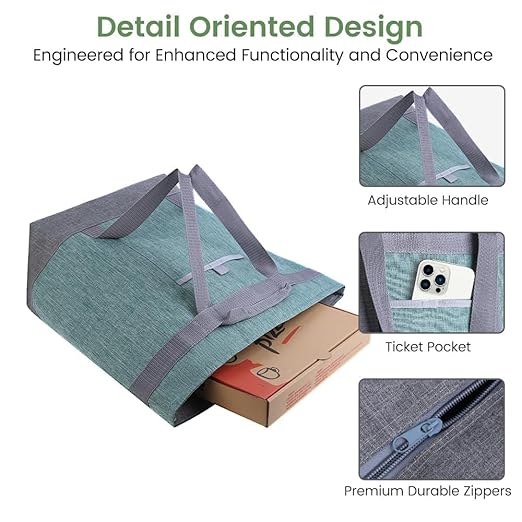 CIVJET Insulated Reusable Tote Bag for Grocery Shopping for Women/Men, Waterproof Cooler Bags for Travel/Beach/Picnic, Pizza/Food Delivery Bag to Keep Food Cold/Hot (Cationic Cloth, Green，2-Pack)