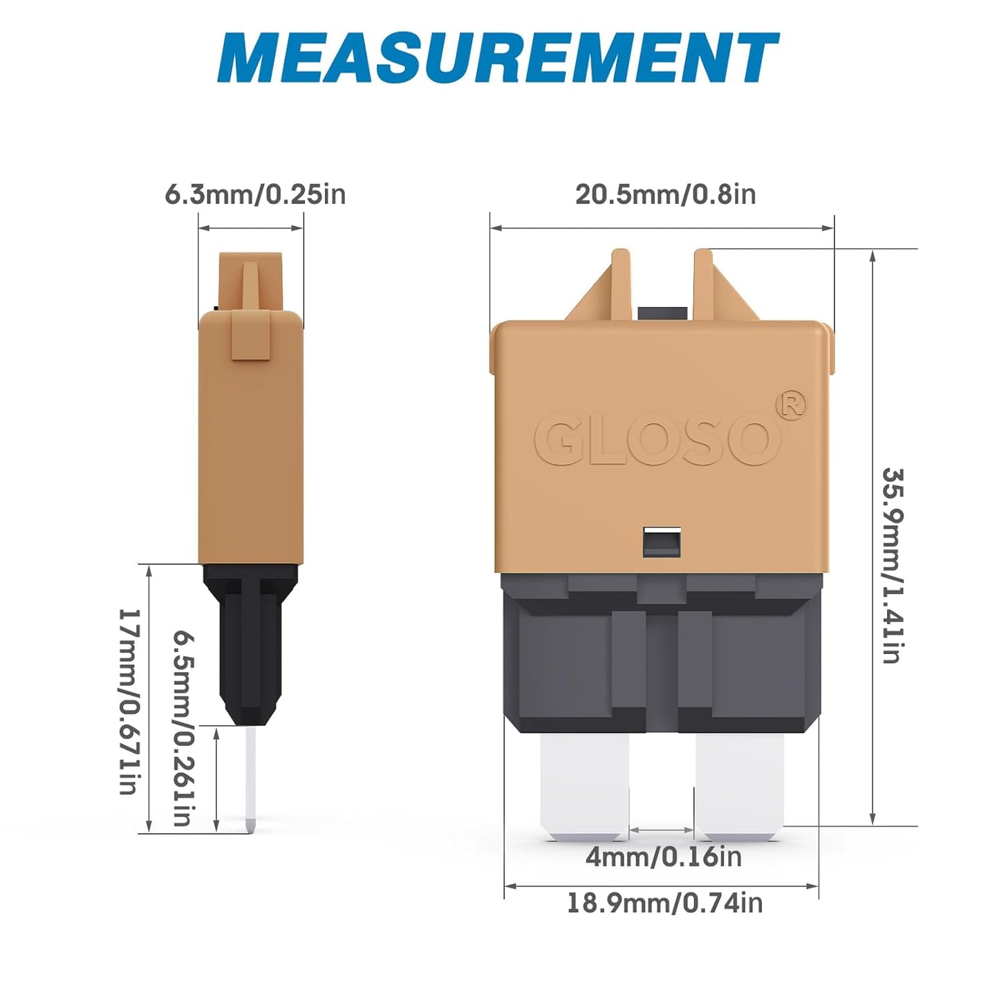 GLOSO Circuit Breakers E39 Manual (T3) Reset Low Profile ATC/ATO (15A - 25 Pack)