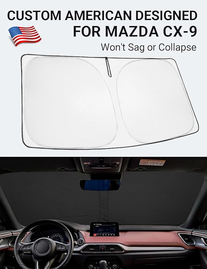 Proadsy 2026 Upgrade Front Windshield Sun Shade Foldable Sunshade Protector Custom Fit 2016-2023 CX-9 CX9 Sport Utility SUV Accessories