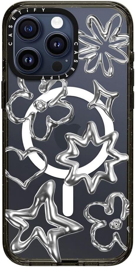 CASETiFY Impact iPhone 15 Pro Max Case [4X Military Grade Drop Tested / 8.2ft Drop Protection/Compatible with Magsafe] - Stars Prints - Chrome Doodles - Clear Black