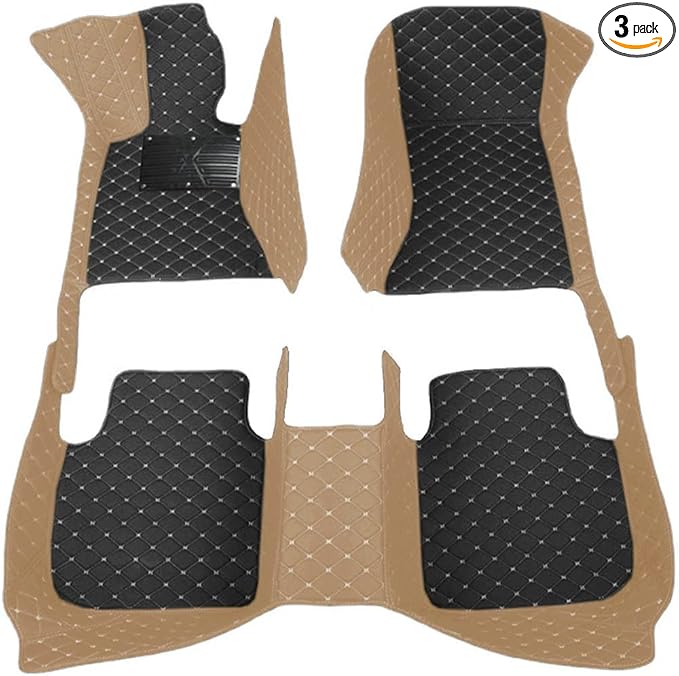 KaiLaiCarCustom Automotive Car Floor Mats for 99.99% Sedan SUV Sports Car Men Women Protection Full Coverage Pads Anti-Slip Leather Floor Lining (Beige + Black Beige, C- Diamond Double Spelling)