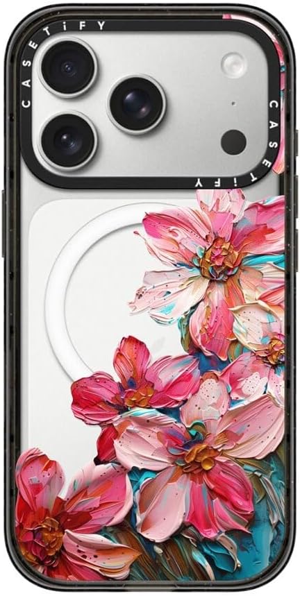 CASETiFY Impact iPhone 17 Pro Case [Slim/Compatible with Magsafe / 8.2 ft. 4X Military Grade Drop Protection] - Lisbon Love Summer Flowers Clear - Clear Black