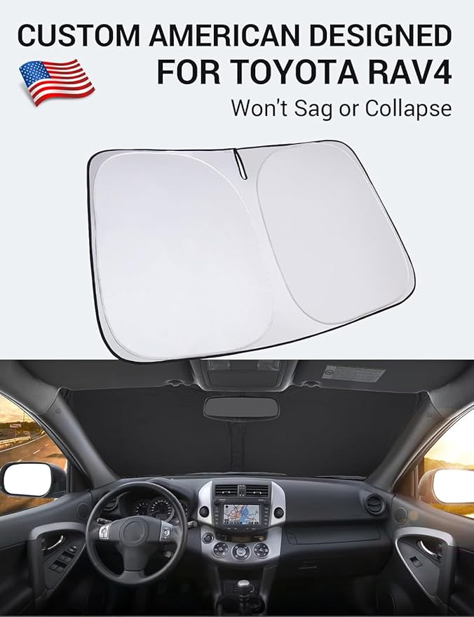 Proadsy 2026 Upgrade Front Windshield Sun Shade Foldable Sunshade Protector Custom Fit 2006-2012 RAV4 SUV Crossover, LE XLE Premium Limited XSE Hybrid Adventure Accessories