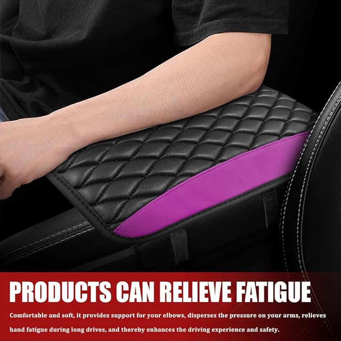 Car Center Console Cushion Pad, Armrest Cover for Car, Leather Waterproof Armrest Seat Box Cover, Auto Accessories Comfortable Arm Rest Box Cushion Pad for Most Vehicles (Purple)