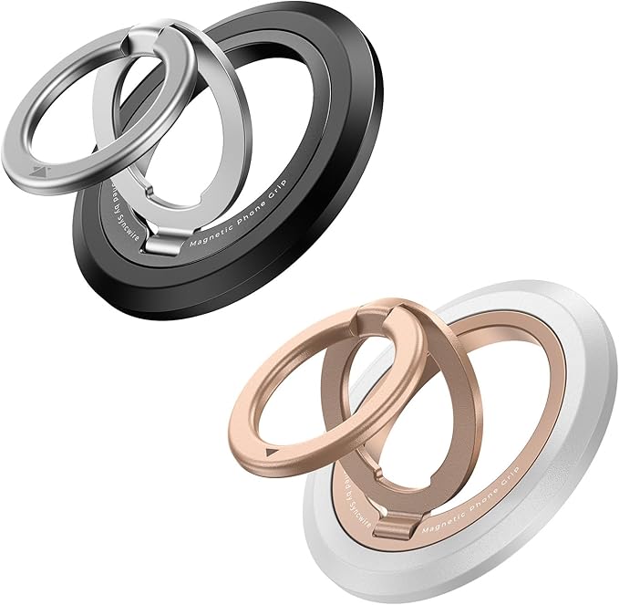 SYNCWIRE Magnetic Phone Ring Holder for MagSafe [2 Pack], 360° Rotation Dual Sided Magnet Grip Cell Phone Ring Stand Finger Kickstand Compatible with iPhone 17 16 15 14 13 12 Pro Max fits MagSafe
