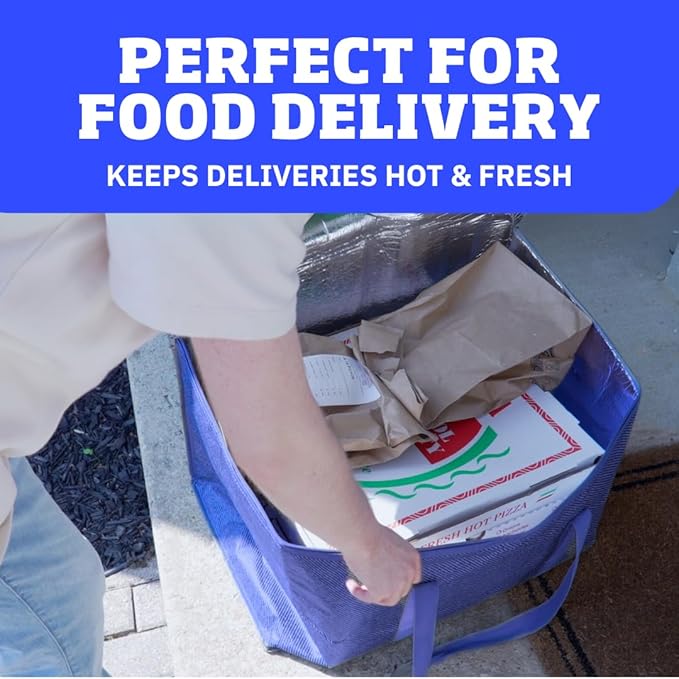 DURASACK XXXL Insulated Food Delivery Bag – 23”x14”x15” Reusable Catering Tote for Hot & Cold Food – Water-Resistant Thermal Carrier for Meal Transport, Grocery Runs, and Events, Blue