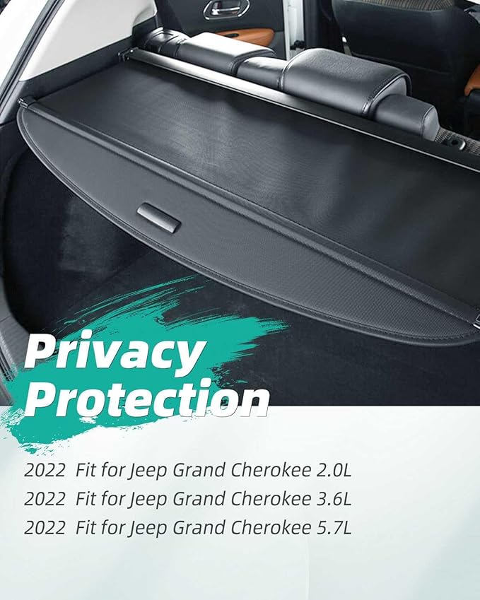 SCITOO Cargo Cover with Retractable Waterproof Fit for 2022-2024 for Jeep Grand Cherokee 2.0L 2022-2024 for Jeep Grand Cherokee 3.6L