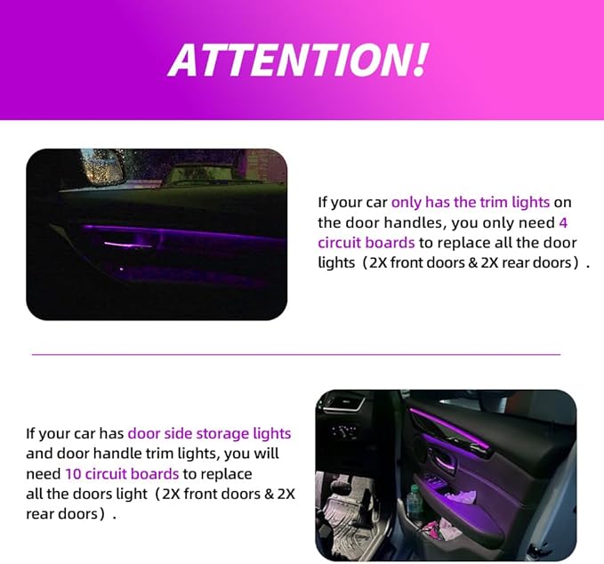 NJSBYL 4PCS LED Door Handle Circuit Board Replacement for B-MW 3 4 5 Series X1 M4 Gran Turismo Touring Sedan Convertible Coupe F10 F30 F31 F32 F33 F34 F36 F48 F82 F83 Purple-White Ambient Lighting
