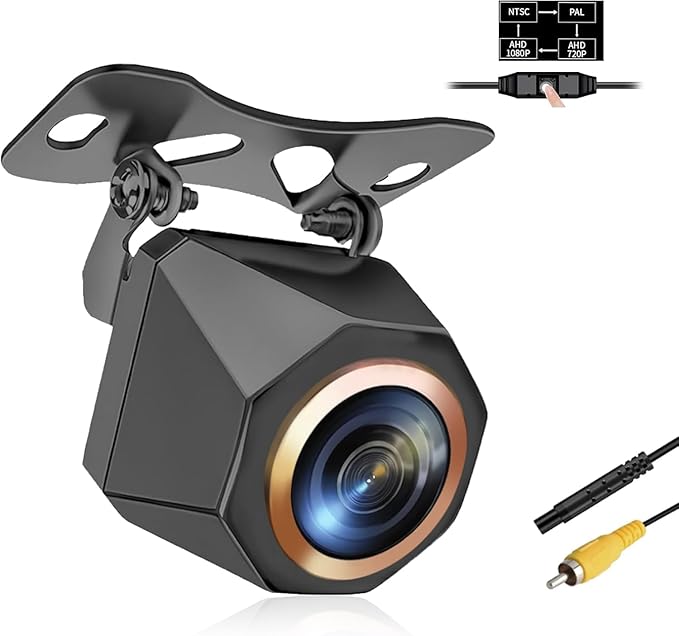1080P Backup Camera for Car, 3MP 170° AHD CVBS Universal Rear View Camera with Night Vision & 4 Modes,12-24V, IP68K, Guide Line, Mirror/Normal Switch,Rear/Front/Side cam for car,SUV,truck, large truck