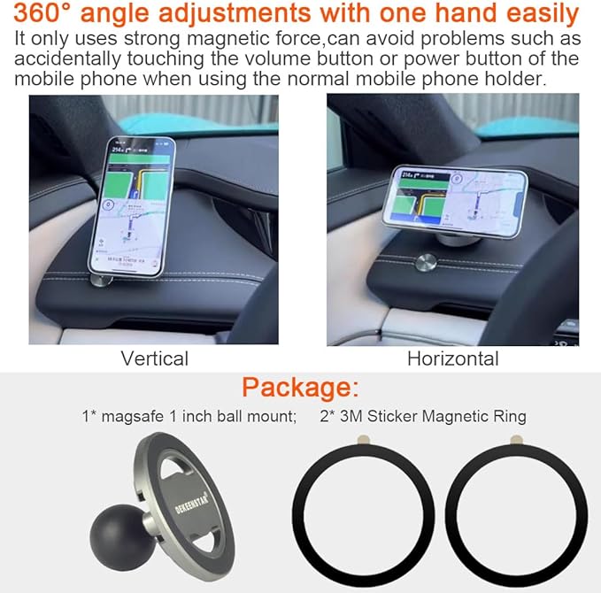 Magnetic Car Phone Holder Mount with B Size 25mm 1" Ball Compatible with Magsafe iPhone 16 15 14 13 Pro Max RAM mounts B Size 1 inch Double Socket Arm Magsafe Ball Mount Adapter