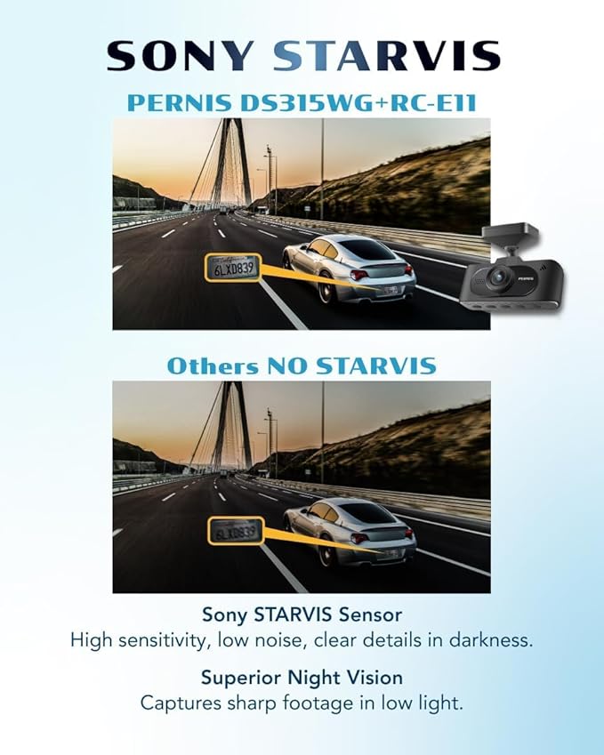 PERNIS 4K Dash Cam Front and Rear, STARVIS Sensor, Free Card Included, 2.4GHz WiFi Dual Dash Camera for Cars, Built-in GPS, Night Vision, G-Sensor, Emergency Lock, 3.16'' IPS, Parking Mode