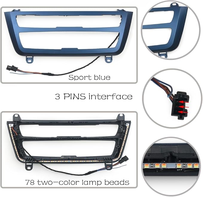 Car Inner Air Condition A/C Panel LED Lighting Ambient Light Trim Accessories For BMW 3 4 Series 3GT F30 F36 M3 M4 Center Control Two-color Atmosphere Lamp Panel Replacement Cover (Sport Blue)