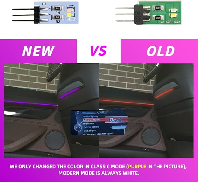 NJSBYL 2PCS Purple-White Interior Ambient Lighting Circuit Board for B-MW 2 3 4 5 7 Series M2 M3 M4 X5 X6 X7 Pre-LCI LCI B-Pillar Front Seatback Sound Climate Control Lamp LED Light Replacement