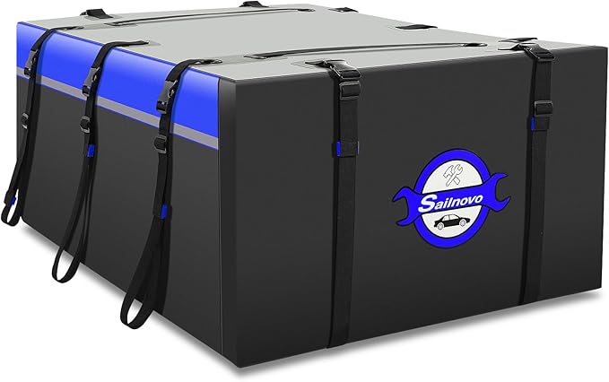 Sailnovo Car Rooftop Cargo Carrier Bag 20 Cubic, PVC Vehicle Soft-Shell Car Top Carrier for Cars with/Without Roof Rack, Waterproof Roof Bag Includes Anti-Slip Mat,10 Reinforced Straps, Blue