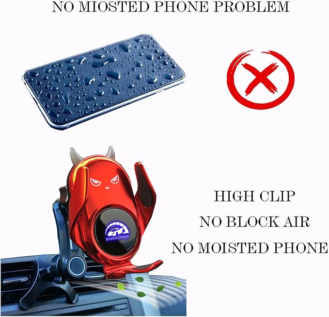 Car Phone Holder Mount Wireless Charging Auto Clamping Rotatable Vent Clip Cute Red Demon for iPhone Samsung Galaxy Andriod Phone