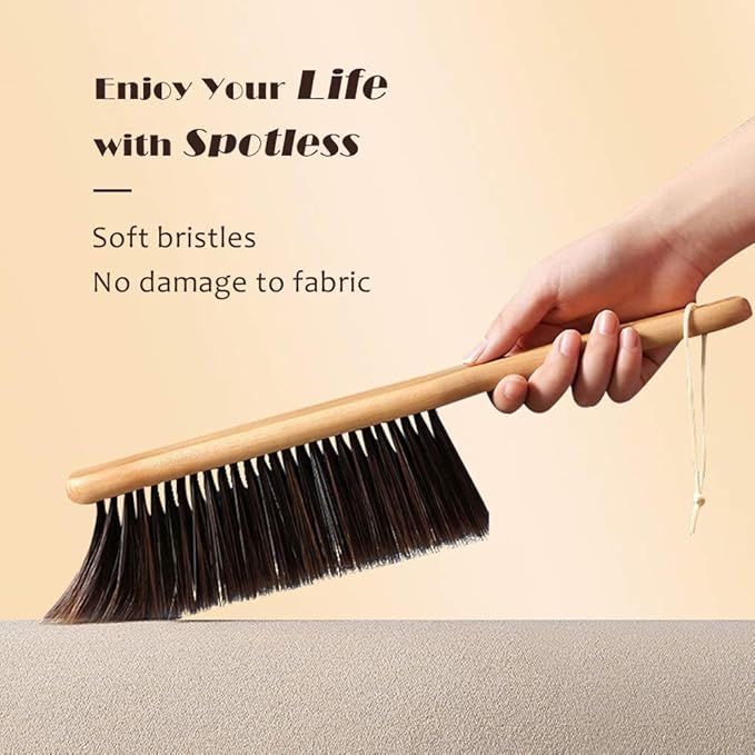 Hand Broom,Horse Hair Brushes,Soft Horsehair Upholstery Brush with Handle,Shop Brush Dustpan,Foxtail Broom,Dust Broom for Bench/Couch/Furniture/Couch/Counter/Bed/Fireplace Ash Dusting,Duster Cleaning