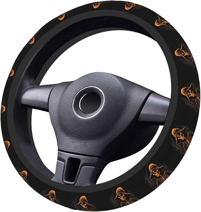 Funny Skeleton Skull Pumpkin Steering Wheel Cover Men, Comfortable Elastic Steering Car Wheel Cover Fit 15 inches Universal Accessories Suvs Trucks Decor