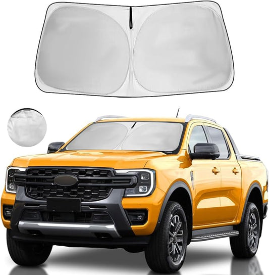 Windshield Sun Shade for Ford Range Window Sunshade for Ranger XL, XLT, Lariat 2019-2025 2026 Accessories Sunshade Windshield Cover Front Window Shade Sun Visor Foldable Blocks UV Rays Keep Car Cool