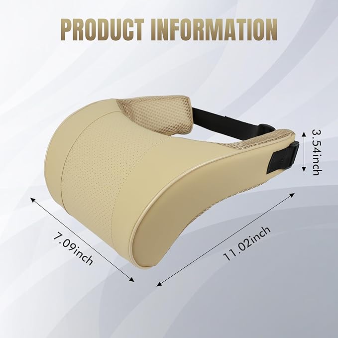 Car Neck Pillow with Memory Foam, Soft Comfortable Headrest Pillow for Driving, Ergonomic Design, Auto Seat Neck Support Pillows Head Rest Cushion with Breathable Leather Cover (Beige)