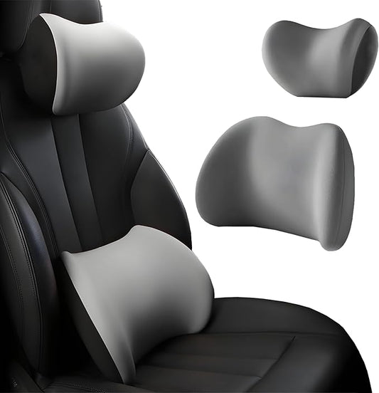 Car Headrest & Lumbar Support Cushion, Car Headrest and Lumbar Support, Ergonomic Car Seat Headrest & Lumbar Cushion, Car Head Rest and Lumbar Pillow Set for Neck Back Pain Relief (Gray)