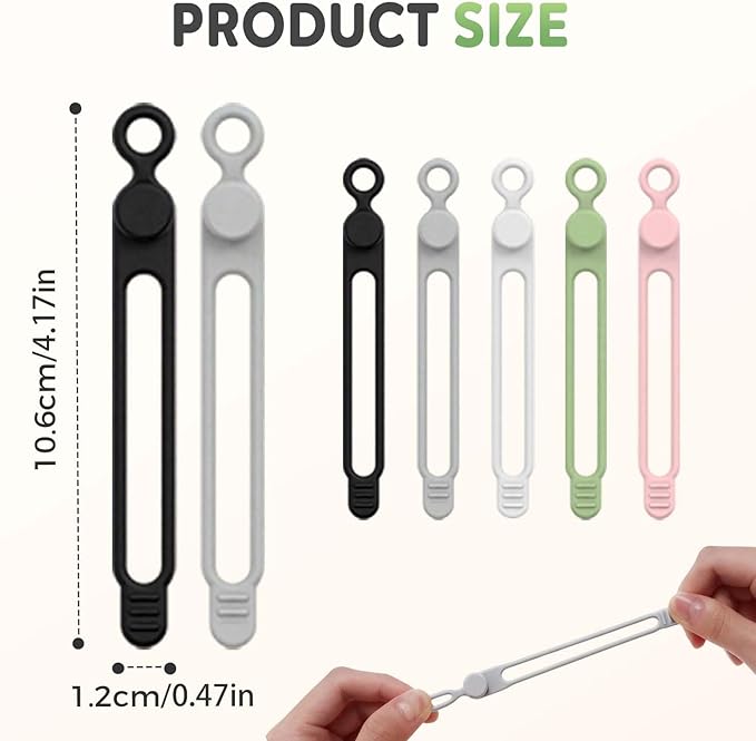 Data Cable Organizer, 2025 New Silicone Cable Ties Cable Management Organizer, 106mm Reusable Cord Organizers, Colorful Wire Organizers for Cords (10)