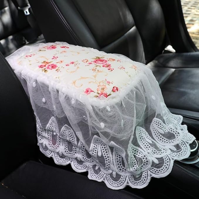 Universal Car Center Console Cushion Pad,Tassel Lace Car Center Console Cover Auto Armrest Seat Box Cover Protector for Most Vehicle SUV Truck Car (2)