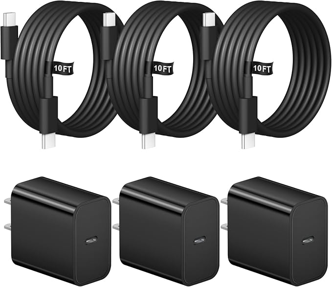 iPhone Charger Fast Charging 10FT iPhones 17 16 15 Charger 3 Pack Type C Chargers USB C Charger Compatible with iPhone Air 17/17 Plus/17 Pro/17 Pro Max/16/16 Plus/16 Pro/AirPods(Black)