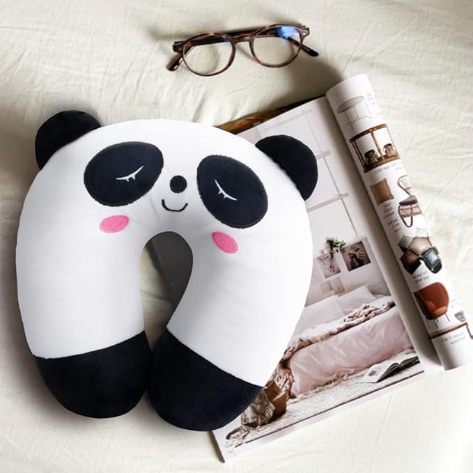Travel Pillow for Kids, Cute Animal Neck Pillow Support U Shaped Cushion Plush Soft Rest Reading Pillows Sleeping Pillows for Airplane Train Car (Color:Panda)