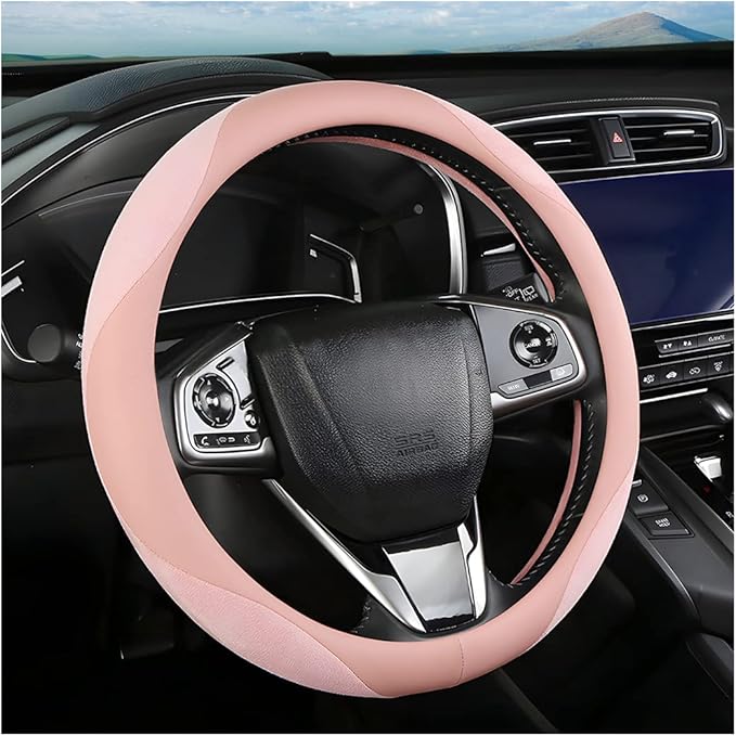 Steering Wheel Cover for Women and Men, Carbon Fiber Plush Steering Wheel Cover Soft Anti-Slip Comforting, Universal 15 Inches Steering Wheels Accessories (Deep Pink)
