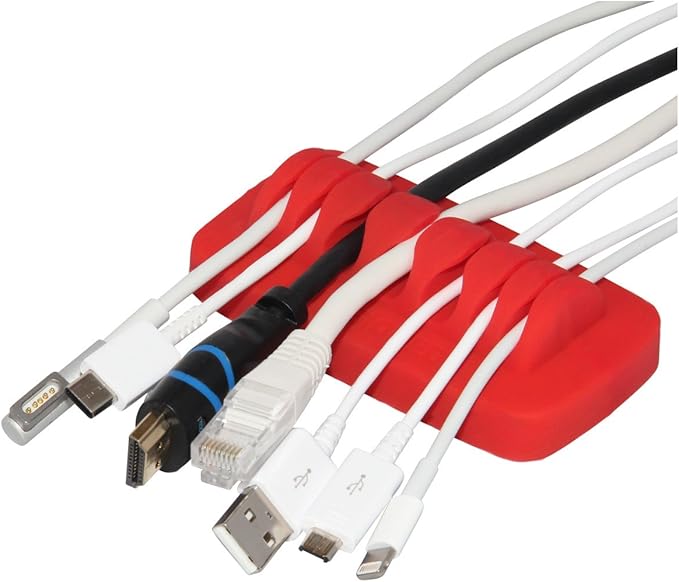 Heaviest Cable Organizer on the Market! Compact and Weighted Desktop Cord Holder and Cable Organizer, Eco-Friendly Silicone, No Bad Smell, Bundled with 4 Reusable Cable Ties! (Red)