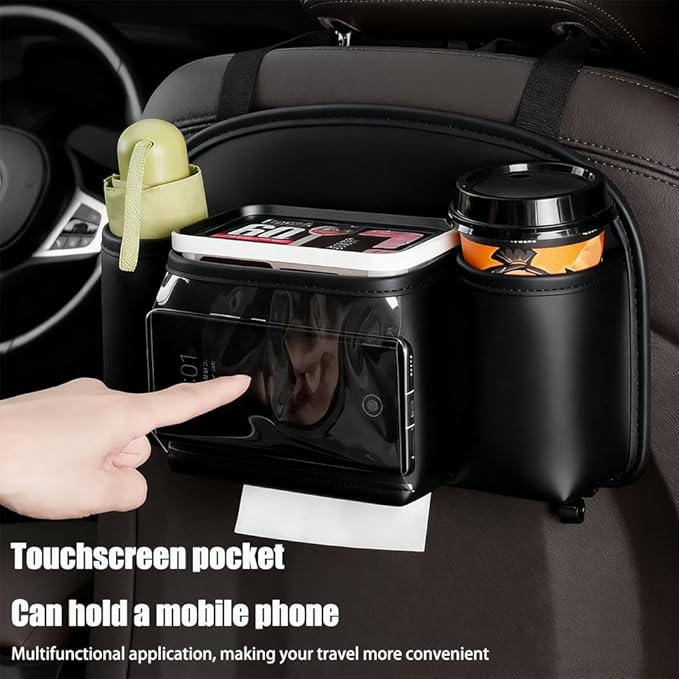 Car Organizer Back Seat,Waterproof Leather Car Seat Storage Bag Foldable Universal Hanging Seatback Organizer for Kids & Adults Travel road Trip Essentials