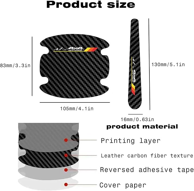 8PCS Stylish Mountain Car Scratch Protectors, Tri-Color 3 Colors Carbon Fiber Paint Guard Cover, Personalized Door Handle Protector