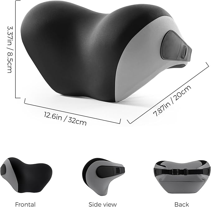 BEBAS Car Headrest Pillow, Memory Foam Neck Support Pillow for Cars - Ergonomically Designed for Long Drives, Travel & Commuting, Pain Relief with Removable & Washable Cover (Black Gray, 1-Pack)