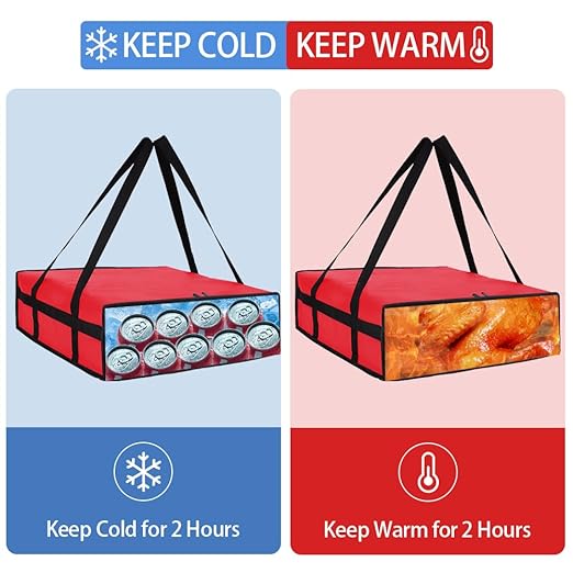 CIVJET Insulated Pizza Delivery Bag for Carry Hot, 20" x 20" x 6" Carrier Warmer, Insulated Food Delivery Bag, Insulated Grocery Cooler Bags for Catering/Drivers, Commercial Food Warmers（Red, 1Pk）