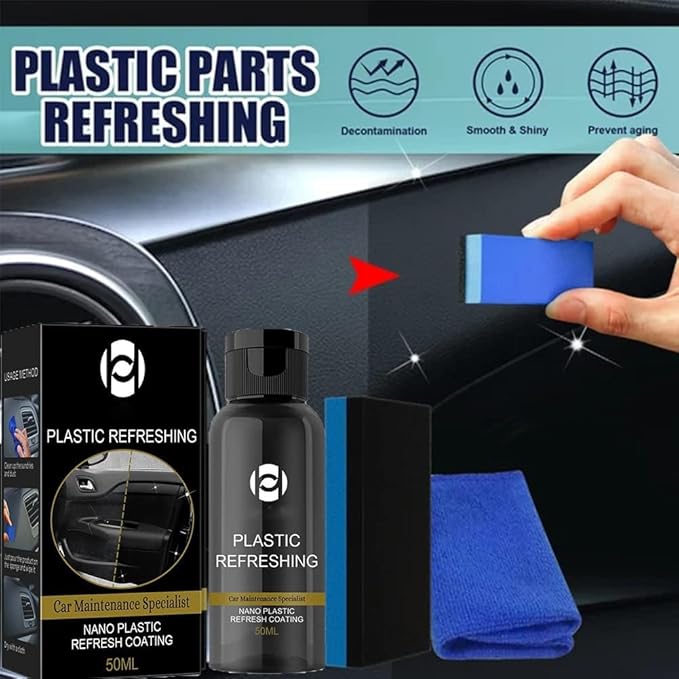 RJDJ Plastic Restorer for Cars, Trim & Exterior – Plastic Revitalizing Coating Agent, Restores Faded Plastic, UV Protection, Car Shine Refurbishing Solution (30ml-5pcs)