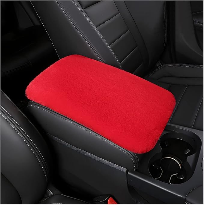 Fluffy Car Armrest Cover, Universal Car Center Console Pad, Car Armrest Seat Box Cover Decor Accessories for Women Men, Armrest Seat Box Cover Protector for Most Vehicle, SUV, Truck, Car (Red)