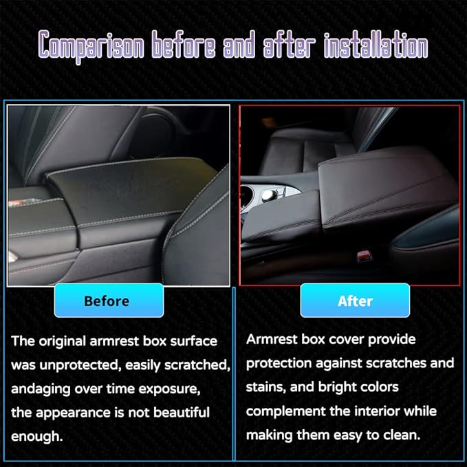 Custom Interior Accessories for Lexus RX 350 350L 450h 2015 2016 2017-2022 PU Leather Center Console Armrest Box Cover Armrest Cushion Central Armrest Protector Pad(Black with White Stitching)