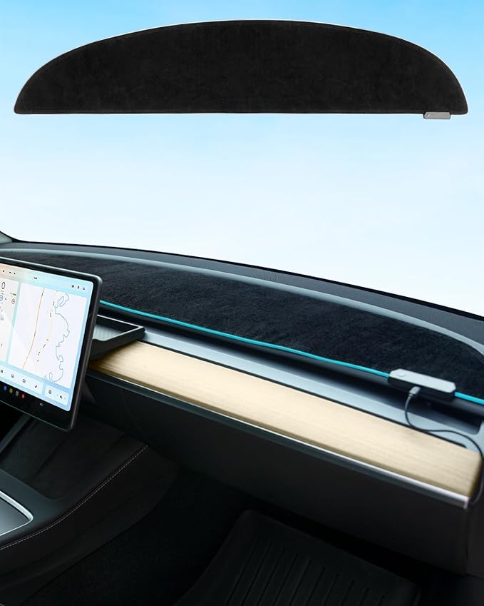 EVDANCE 2025 Upgrade Tesla Model 3/Y Accessories Dashboard Cover, LED Ambient Lighting Anti - Glare Sun Protection Dash Mat for Model 3 Y 2016-2024 [No Fit 2025 Y Juniper], Interior Tesla Accessories