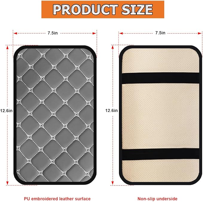 HZEL Car Center Console Cushion Pad, PU Leather Vehicle Armrest Protection Cover, Waterproof Automotive Interior Arm Rest Seat Box Mat Accessories, Universal for SUV, Sedan, Truck (Gray)