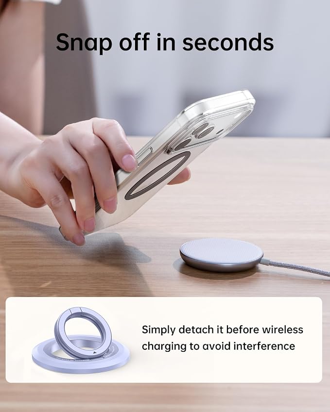 SYNCWIRE for MagSafe Ring Phone Holder, 360° Rotation Magnetic Cell Phone Grip Dual-Sided Magnets Phone Ring Kickstand Compatible with iPhone 17 16 15 14 13 12 Pro Max MagSafe, Android, Samsung etc.