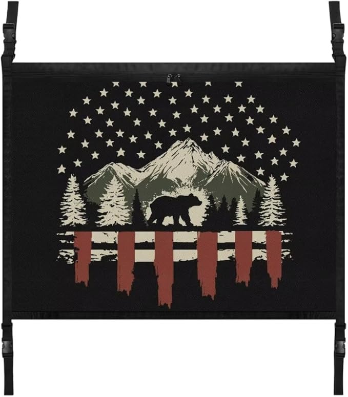 Car Roof Storage Bag Bear Mountain Print Car Seat Storage Hanging Bag Premium Car Seat Organizer One-Size-Fits Tidy Pouch Pocket Storage for Small Items