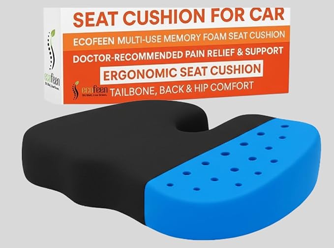 Seat Cushion Cooling Gel Memory Foam Pad, Non-Slip Orthopedic Coccyx Support for Office Chair, Car Seat & Home, Ergonomic Tailbone, Sciatica & Lower Back Pain Relief