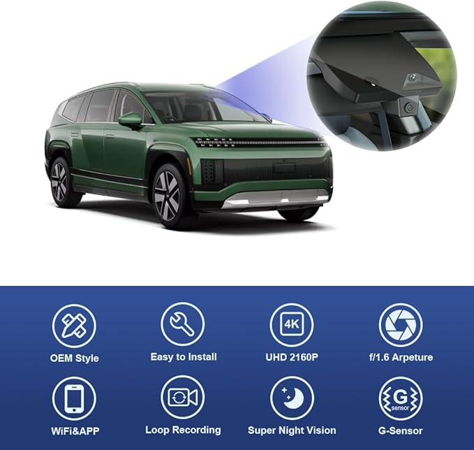 Fitcamx 4K Dash Cam for 2026 Hyundai IONIQ 9 (HD2-GO010), OEM Factory Look, UHD 2160P Video, Built-in WiFi & APP, Loop Recording, G-Sensor, Night Vision, Plug & Play (10Pin or 12 Pin), 64GB Card