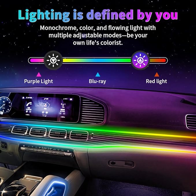 for Car LED Ambient Lighting Kit Smart RGB Bulb Interior Decor Cars Neon Accent Lights with Wireless APP Control 210 Dynamic Modes,4 Music Modes,16 Million Colors 43.3 Inch USB LEDs Strip Accessories