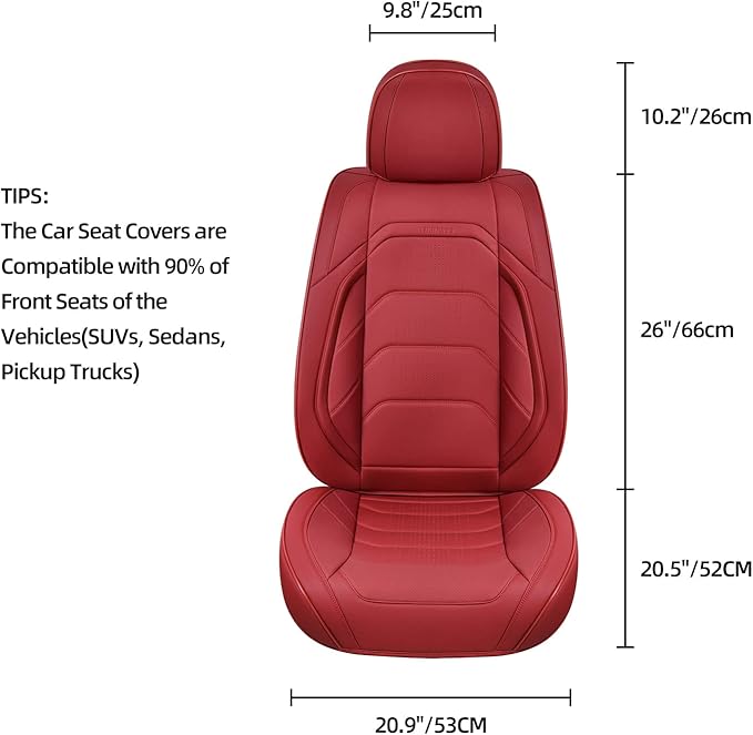 Martha Red Car Seat Covers Full Set, Breathable Leather Automotive Front and Rear Seat Covers & Headrest for Comfortable Driving, Universal Auto Interior Fit for Most Kinds of Vehicles, Cars