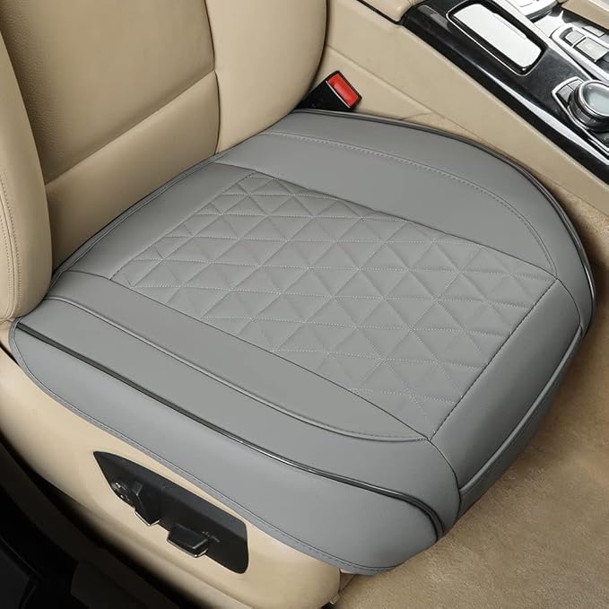Black Panther Luxury Faux Leather Car Seat Cover for Front Bottom Seat, Anti-Slip and Wrap Around The Bottom, Fits 95% of Vehicles - 1 Piece,Light Gray