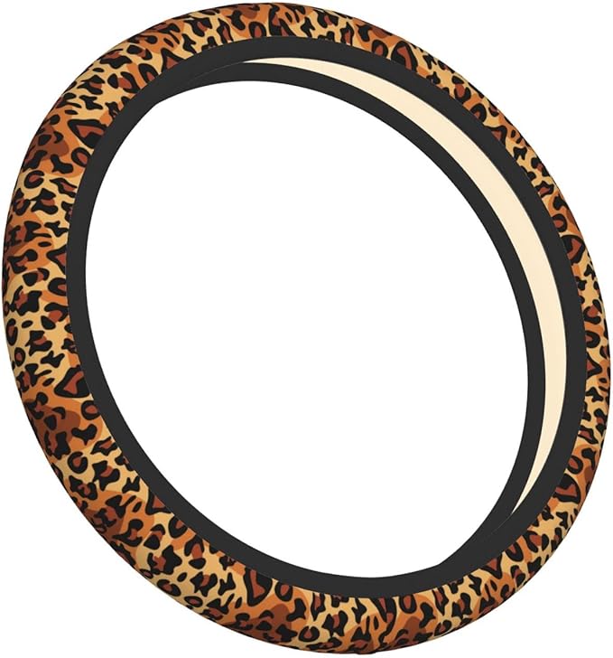 Leopard Print Steering Wheel Cover Women Men Elastic Stretch Soft Car Wheel Protector Universal Breathable No-Slip Car Accessories for Truck Van SUV Auto Fit 14-15 Inches