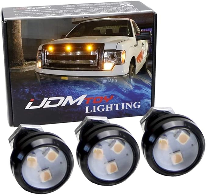 iJDMTOY 3pc Set Custom Retrofit Amber Yellow Front Grille Mesh Mount LED Lighting Kit Compatible with Trucks SUVs