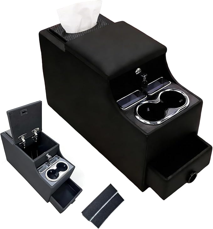 Truck Center Console Organizer Between Seat for Minivans, SUVs, Middle Van Bench Organizer for Floor Console Organizer Storage Box with 24cm Wide Locking Design with Clamshell Type Design
